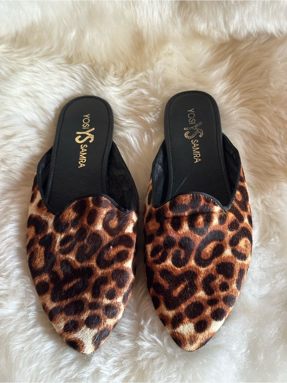 Yosi Samra Leopard Print Pointed Mule - Black & Brown